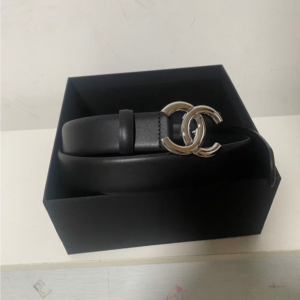 Chanel CC Logo Belt Black Leather Belt 85cm